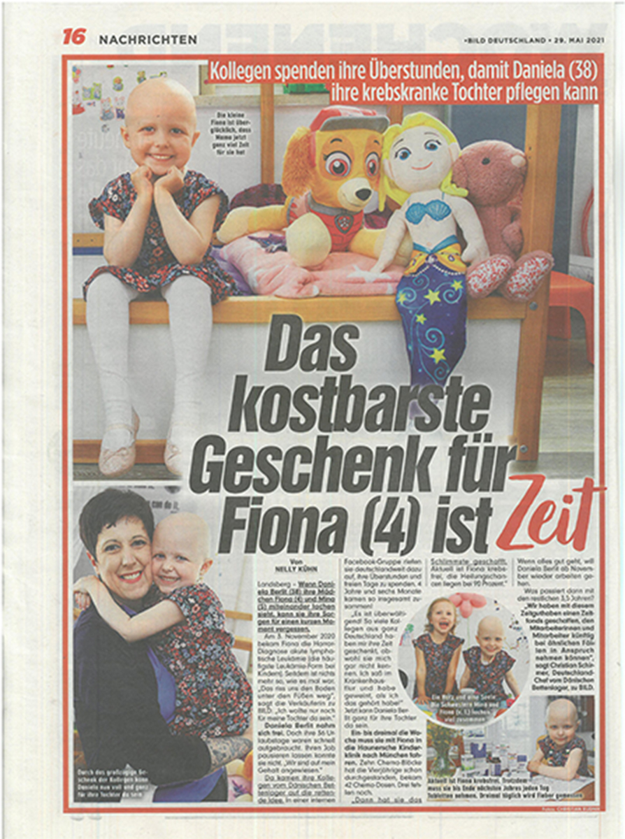 BILD berichtet über Daniela und Fiona und die Spendenaktion der KollegInnen