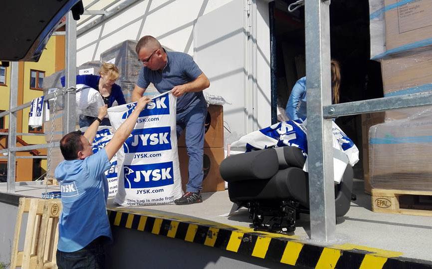 JYSK colleagues collecting goods for the storm victims.