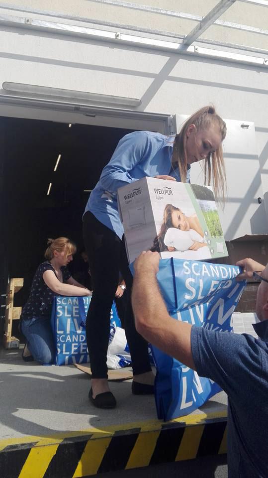 JYSK colleagues collecting goods for the storm victims.