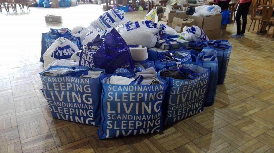 JYSK colleagues collecting goods for the storm victims.