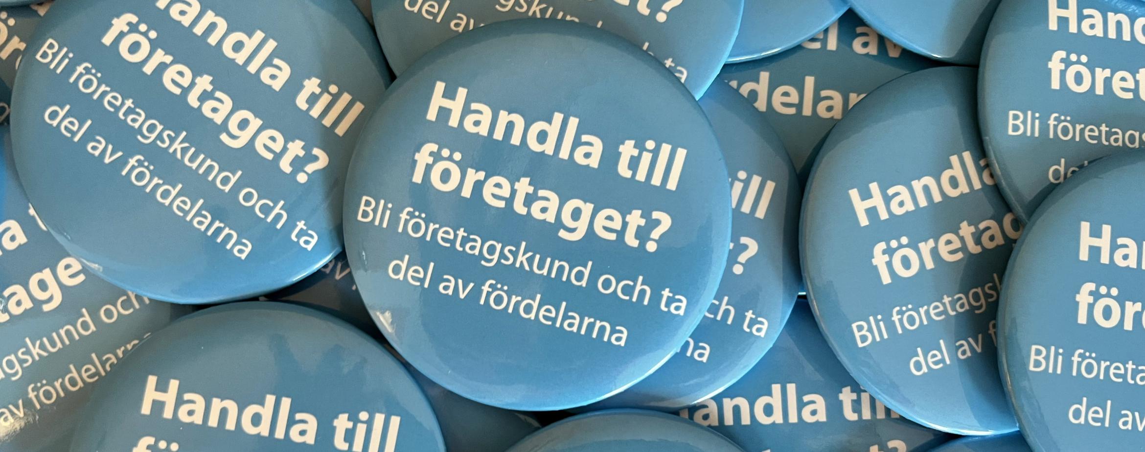 Knappar med texten "Handla till företaget? bli företagskund och ta del av fördelarna"