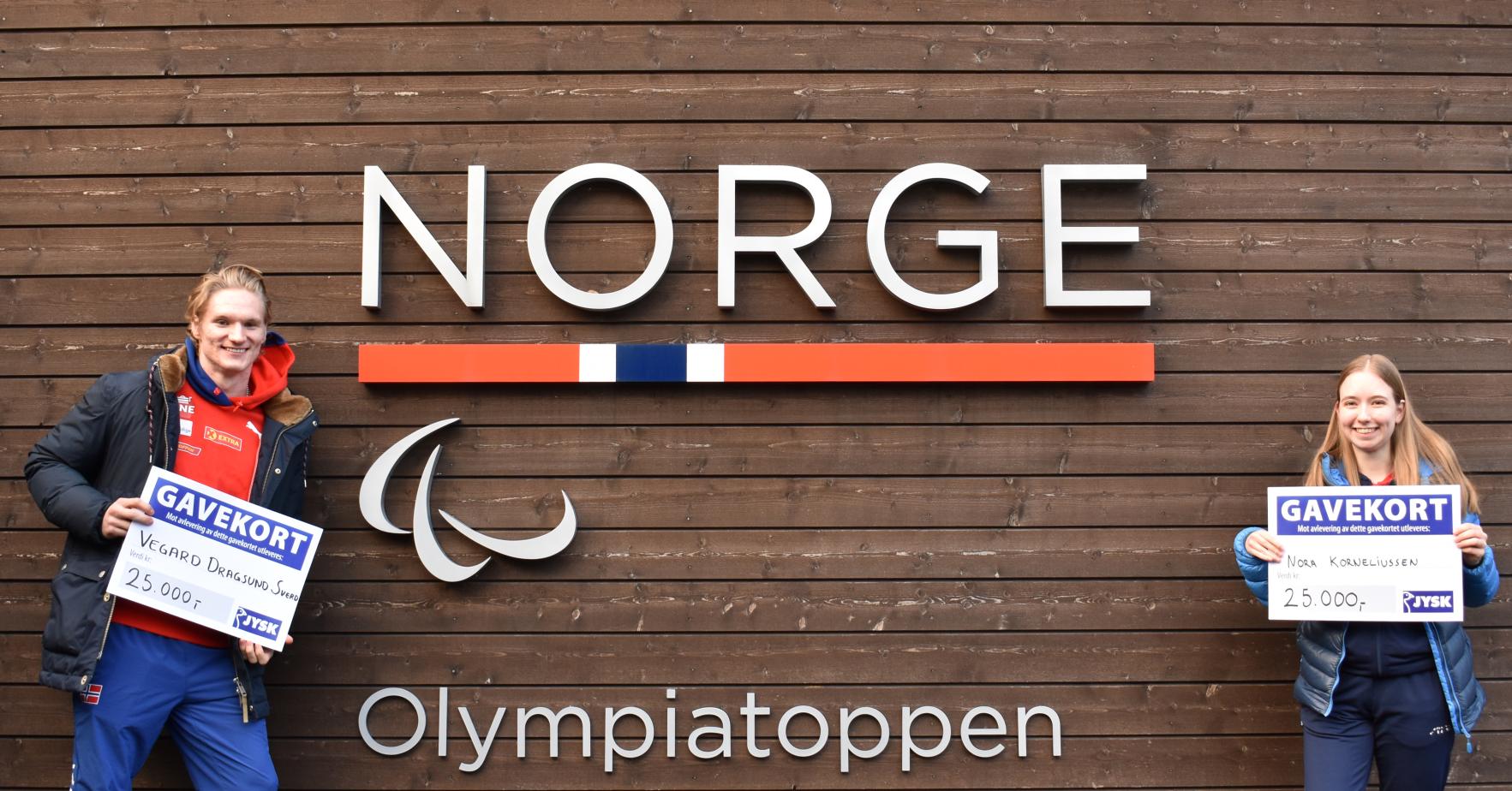 Vegard Sverd og Nora Korneliussen vil motta et årlig bidrag av JYSK frem mot PL i Paris 2024.